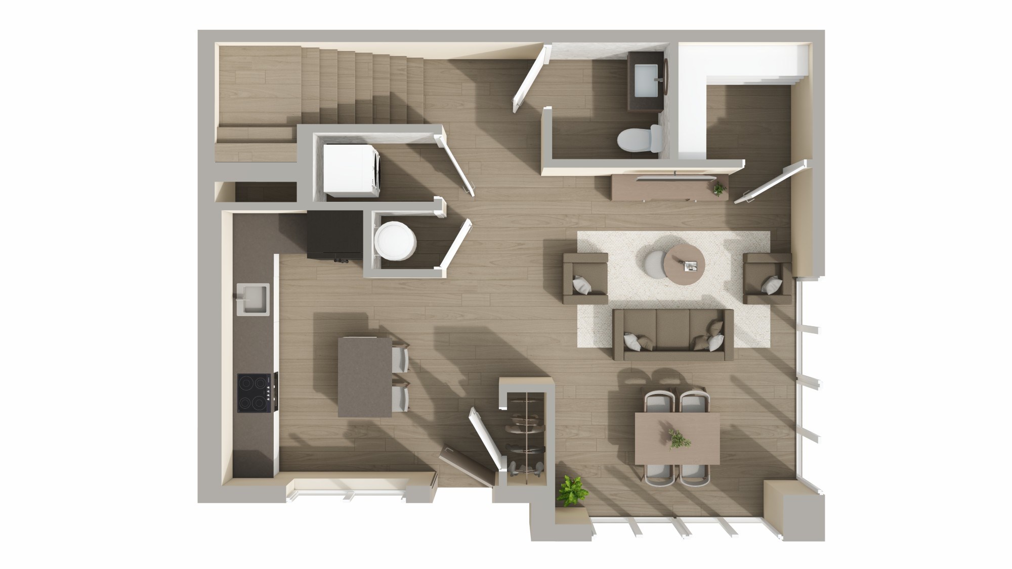 Floor plan for 1 bed, 1.5 baths, 1210 sqft